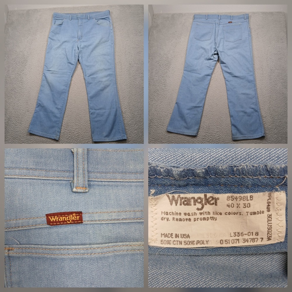 Wrangler Pants Men 40x30 Light Blue Twill Blend Made in USA Straight Leg